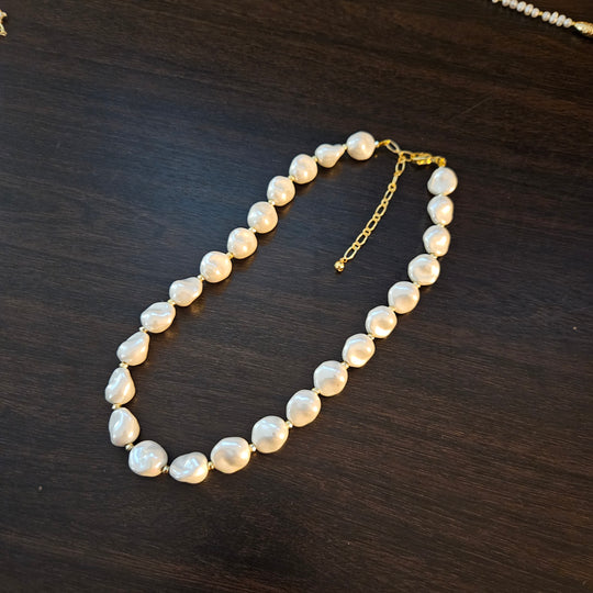 Aqua Geo Baroque Pearl Necklace with Gold Plated Clasp