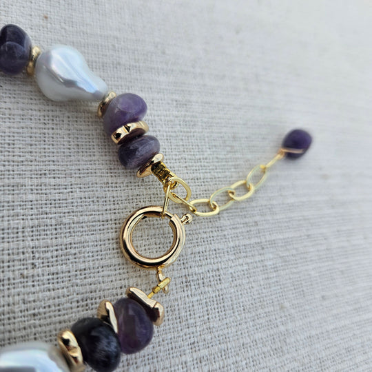 Baroque Pearl & Amethyst Bracelet with Gold Accents
