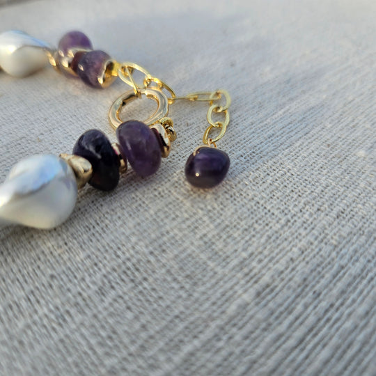 Baroque Pearl & Amethyst Bracelet with Gold Accents