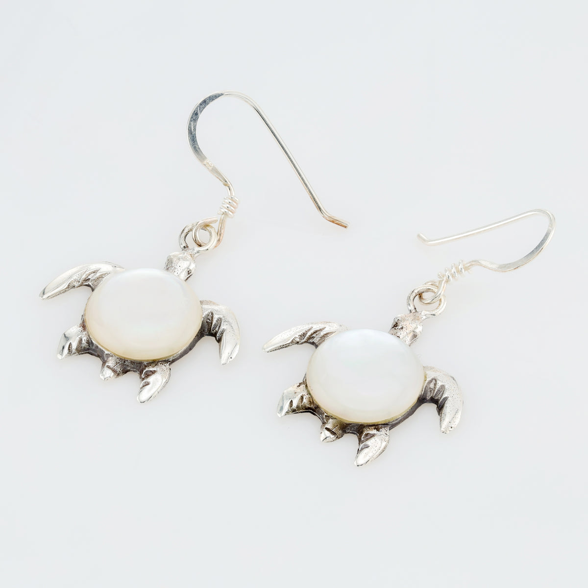 Turtle Shell Earings Turtle Earring in Sterling Silver W/ Mother of Pearl Shell Inlay