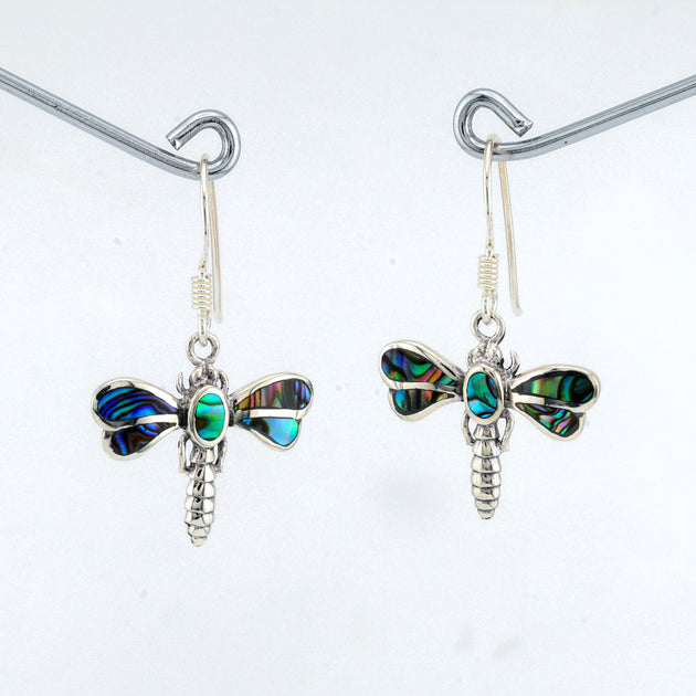 Aqua Geo Sterling Silver Dragonfly Earring