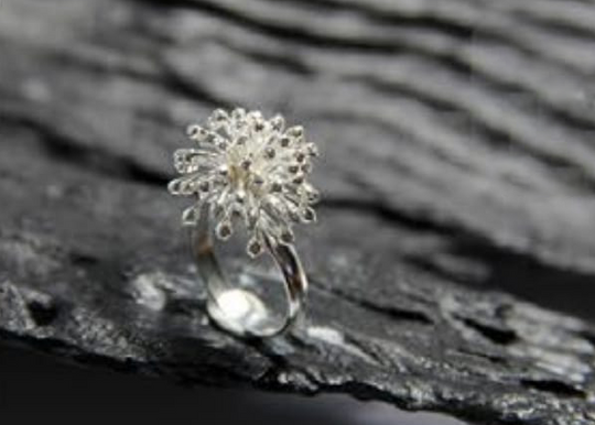 Aqua Geo Coral Cocktail Ring Sterling Silver Hand Made .925