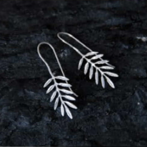 Aqua Geo Long Leaves Sterling Silver Earring Hand Made .925