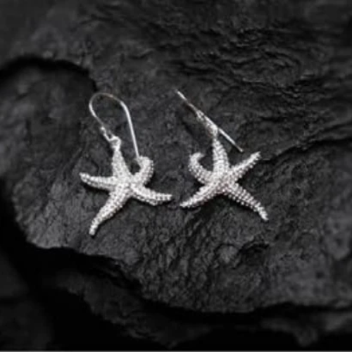 Aqua Geo Starfish Sterling Silver Earrings Hand Made .925