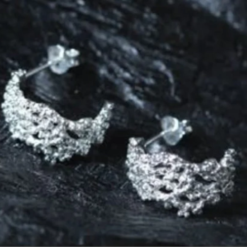 Aqua Geo Coral Sterling Silver Stud Earring Hand Made .925