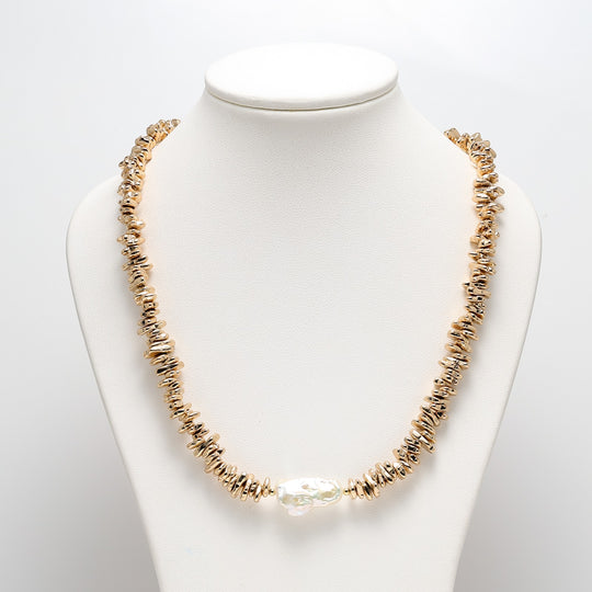 Gold-plated Hematite and Pearl Necklace