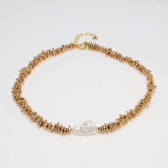 Gold-plated Hematite and Pearl Necklace