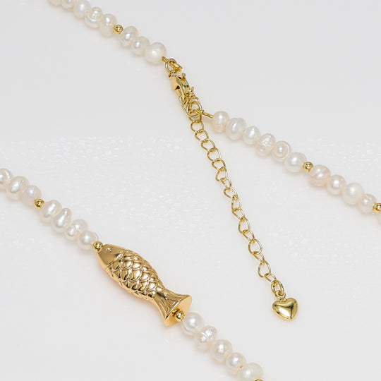 Freshwater Pearl Necklace with Gold Fish Accent