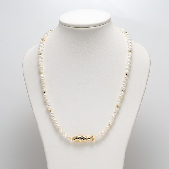 Freshwater Pearl Necklace with Gold Fish Accent