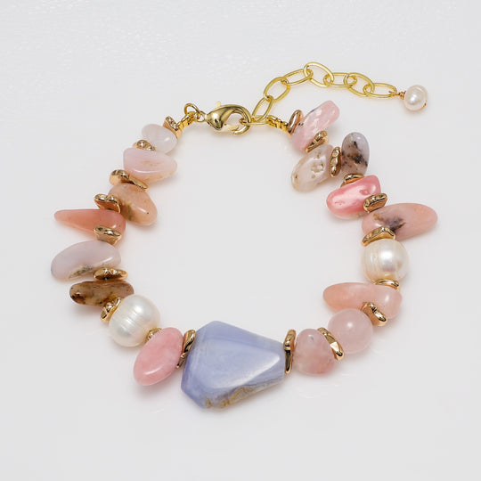Mixed Gemstone & Pearl Bracelet with Blue Lace Agate Accent | So Silver