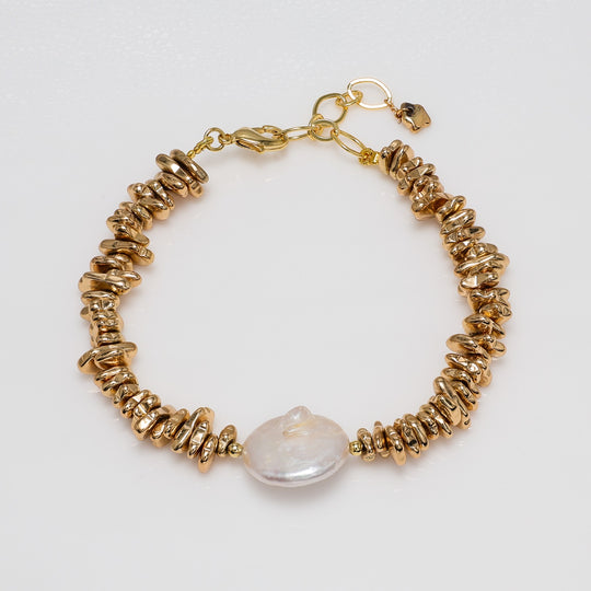 Baroque Pearl & Gold-Plated Hematite Statement Bracelet