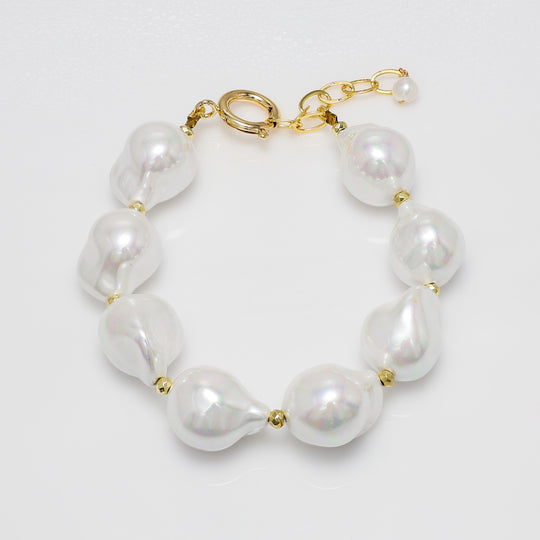 Oversized Baroque Pearl Bracelet with Gold Accents