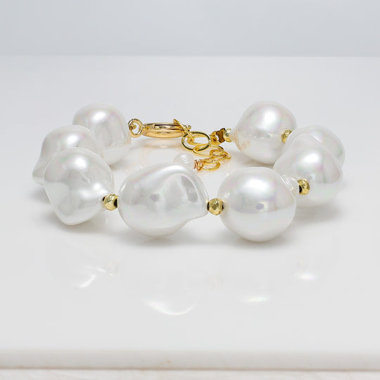 Oversized Baroque Pearl Bracelet with Gold Accents