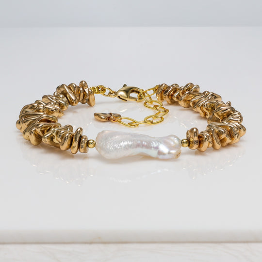 Baroque Pearl & Gold-Plated Hematite Statement Bracelet