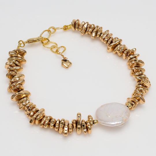 Baroque Pearl & Gold-Plated Hematite Statement Bracelet