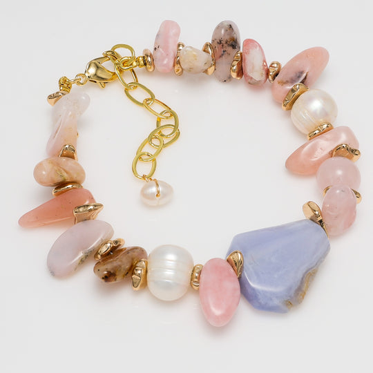 Mixed Gemstone & Pearl Bracelet with Blue Lace Agate Accent | So Silver
