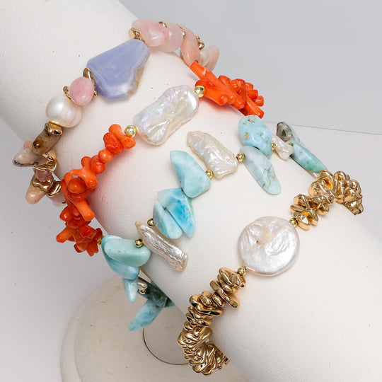 Baroque Pearl & Coral Bracelet with Gold Accents