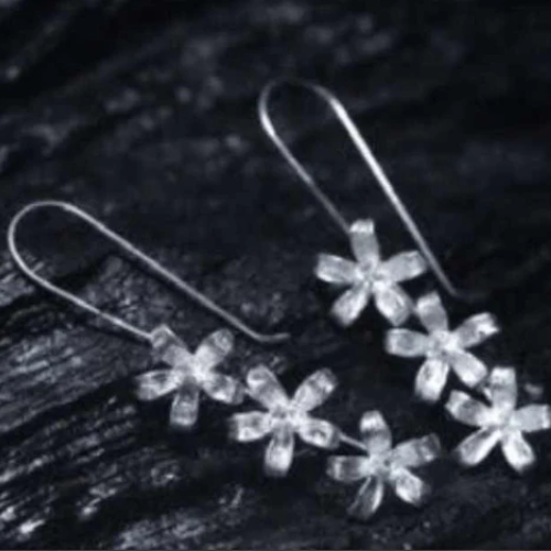Aqua Geo Hanging Flowers Sterling Silver Earring Hand Made 925