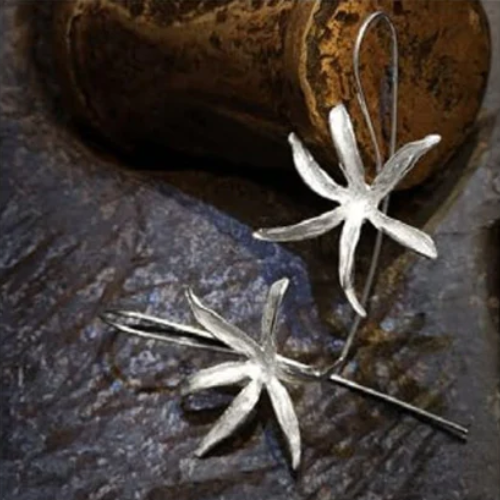 Aqua Geo Sleek Flower Sterling Silver Earring Hand Made .925